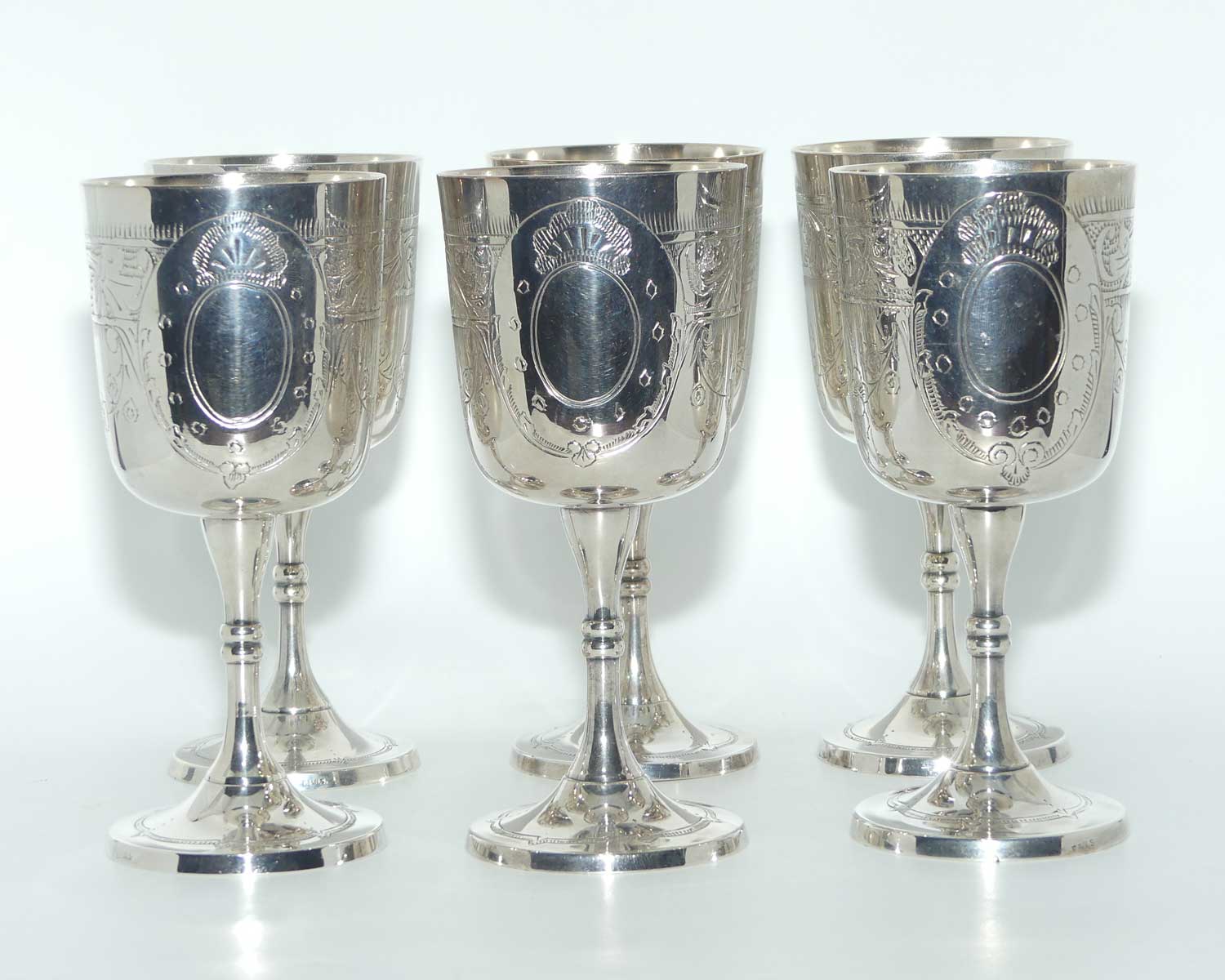 Set of 6 Silver Plated Embossed Wine Goblets