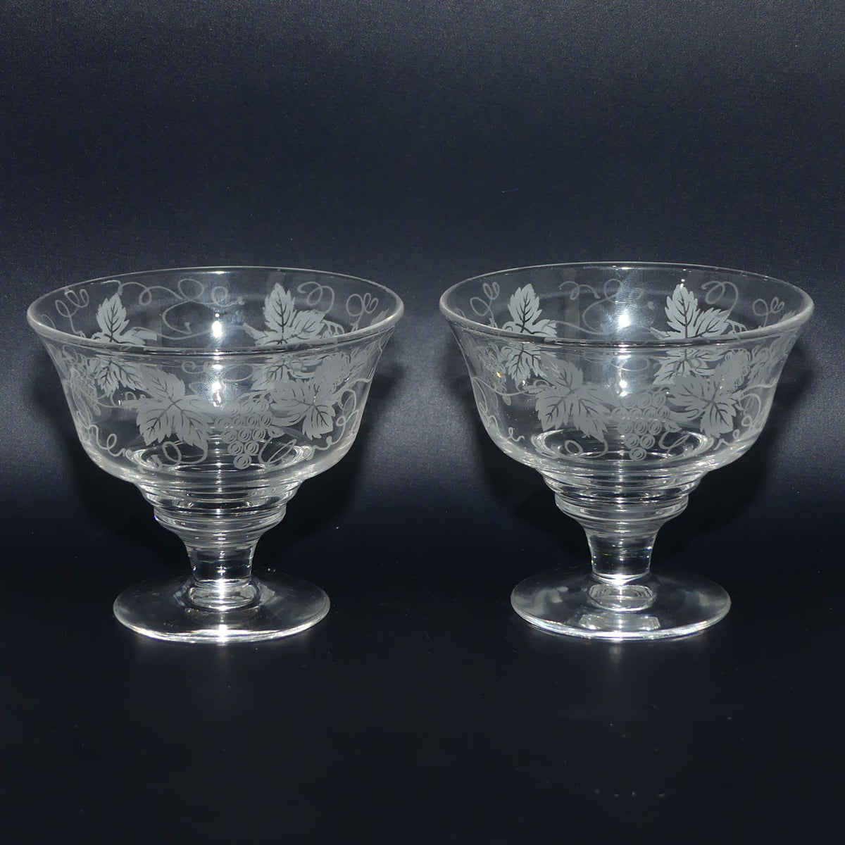 Stuart Crystal England set of 6 small compotes | Acid Etched Grape and Vine design