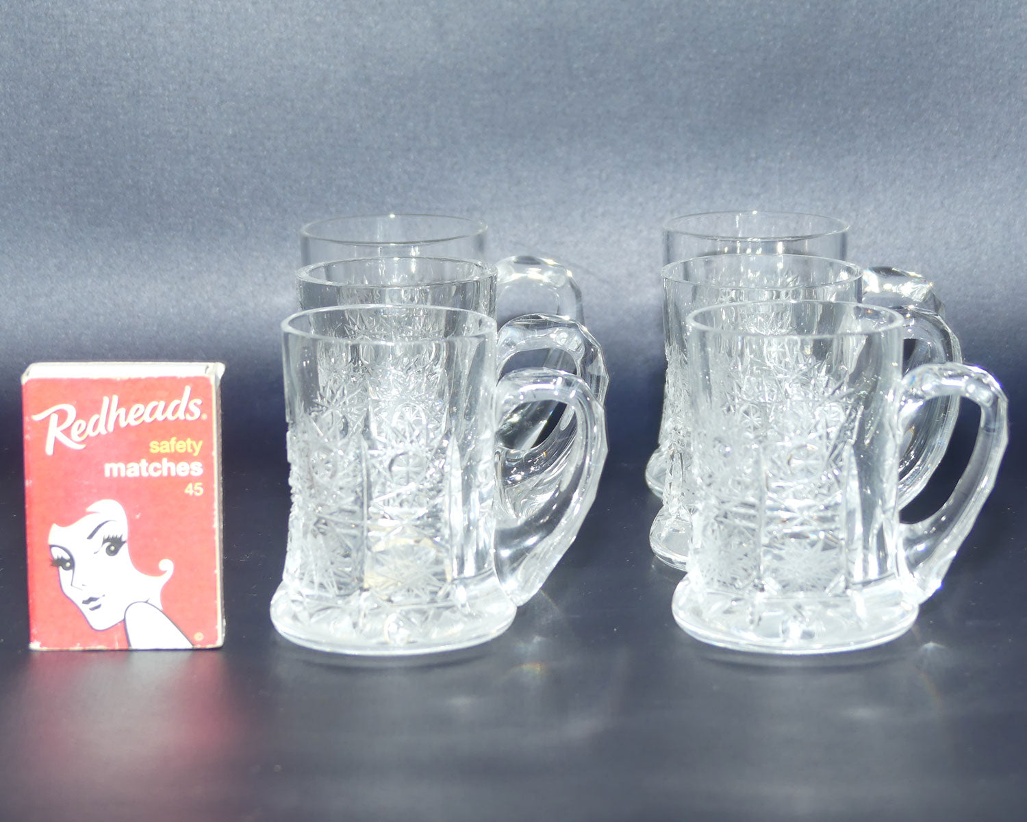 Set of 6 Pinwheel Cut Bohemia Crystal miniature mugs
