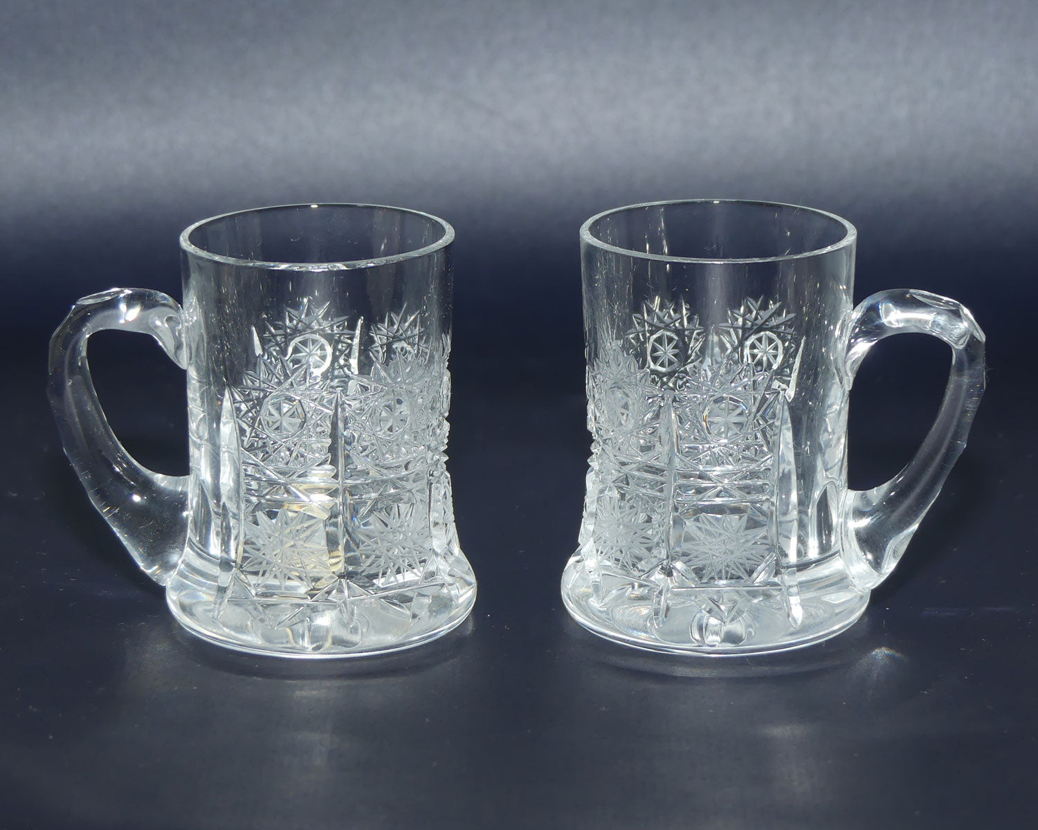 Set of 6 Pinwheel Cut Bohemia Crystal miniature mugs