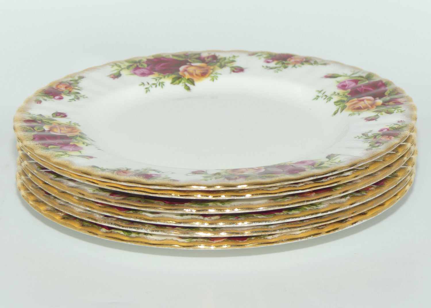 Royal Albert Bone China England Old Country Roses set of 6 entree or salad plates | 20.5cm | © 1962 Royal Albert Ltd backstamp