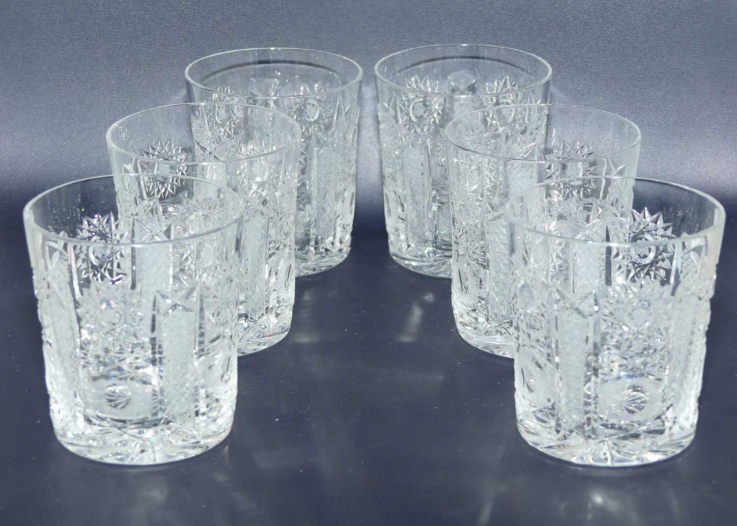 Set of 6 Superbly facetted Old Fashioned Crystal Whisky tumblers | 200ml