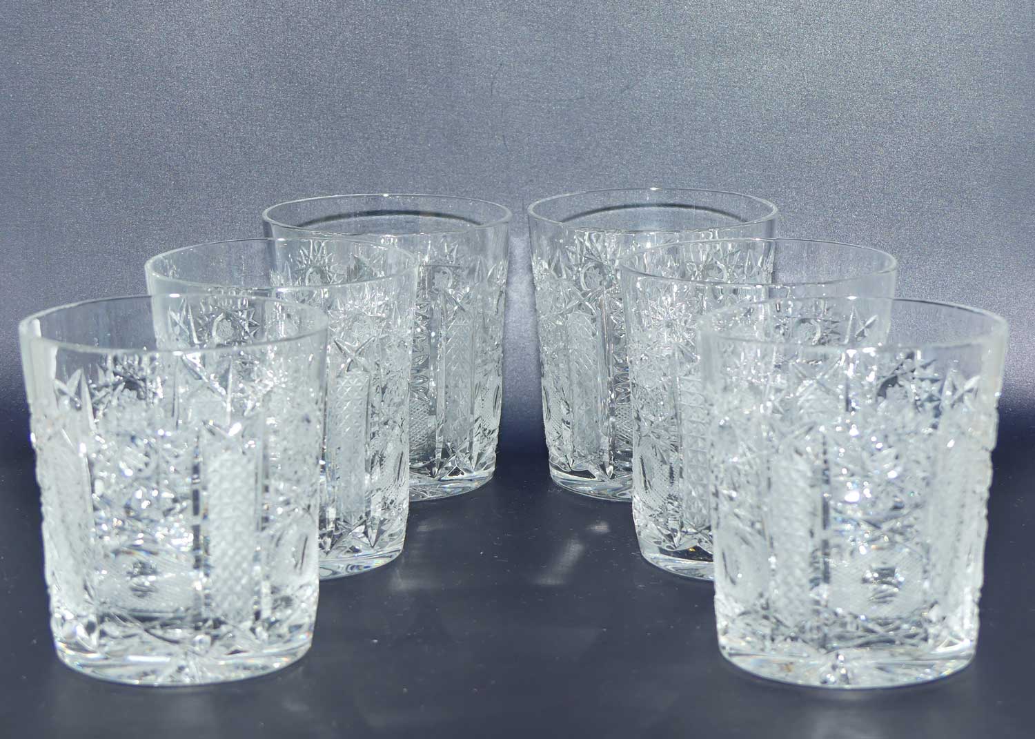 Set of 6 Superbly facetted Old Fashioned Crystal Whisky tumblers | 200ml