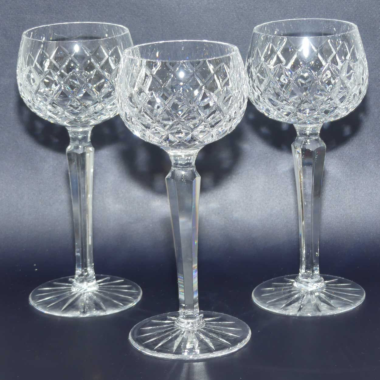 Set of 9 Fine quality Diamond Cut Crystal wine glasses | Hexagonal stems | 18.5cm | 115ml