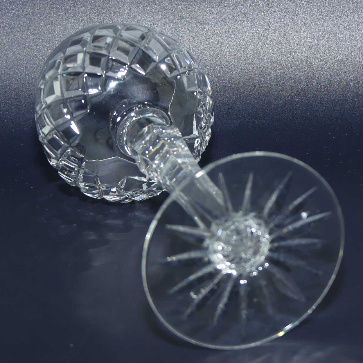 Set of 9 Fine quality Diamond Cut Crystal wine glasses | Hexagonal stems | 18.5cm | 115ml