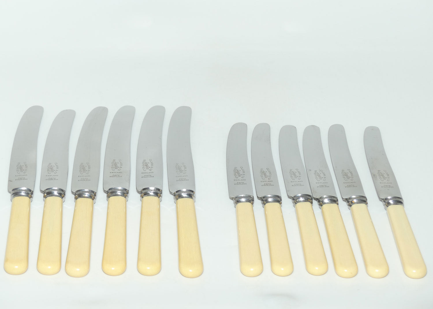 Set of 12 Clark & Co Loyalty Sheffield | Faux Bone Handle Knives | 6 Dinner Knives and 6 Salad Knives