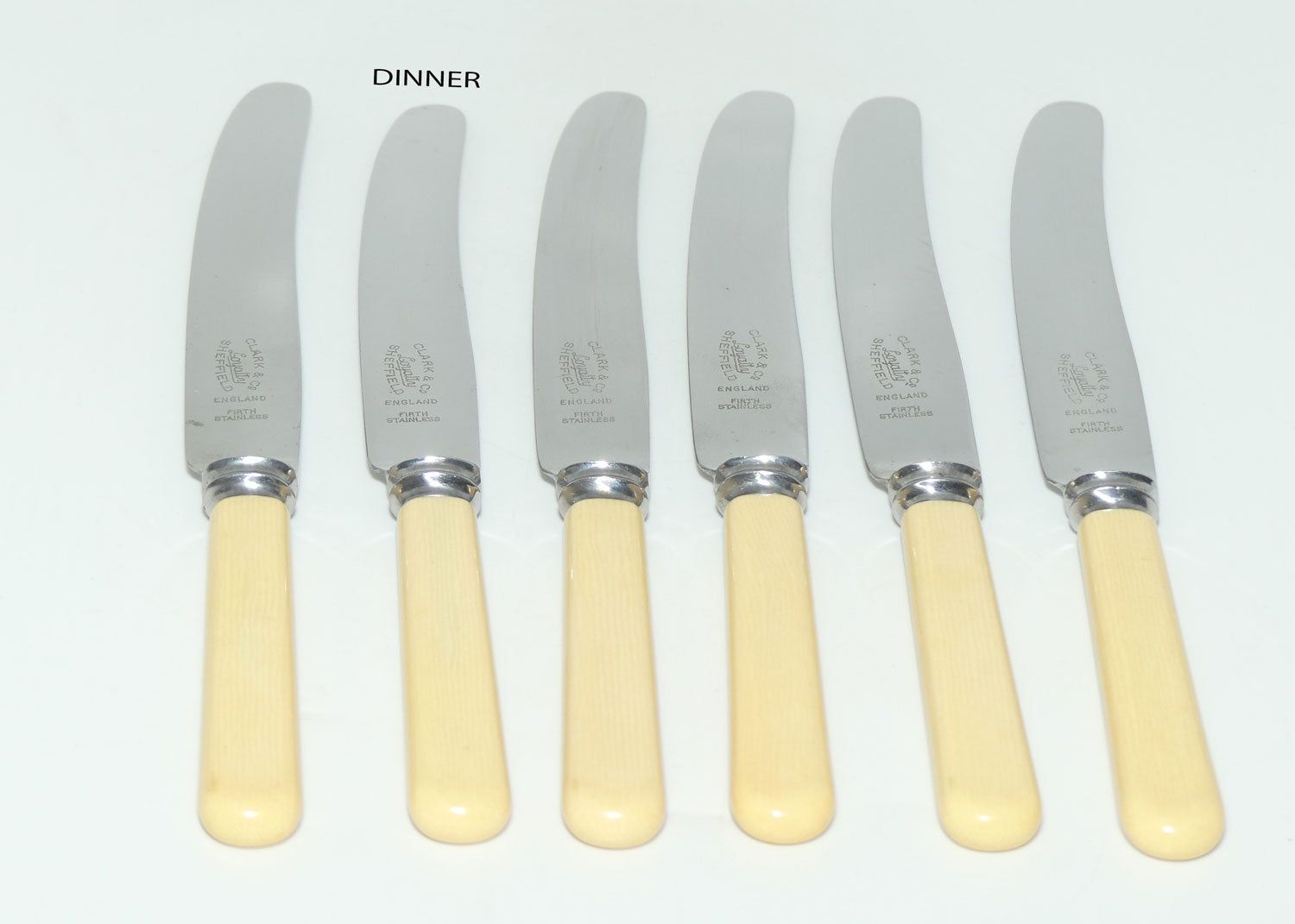 Set of 12 Clark & Co Loyalty Sheffield | Faux Bone Handle Knives | 6 Dinner Knives and 6 Salad Knives