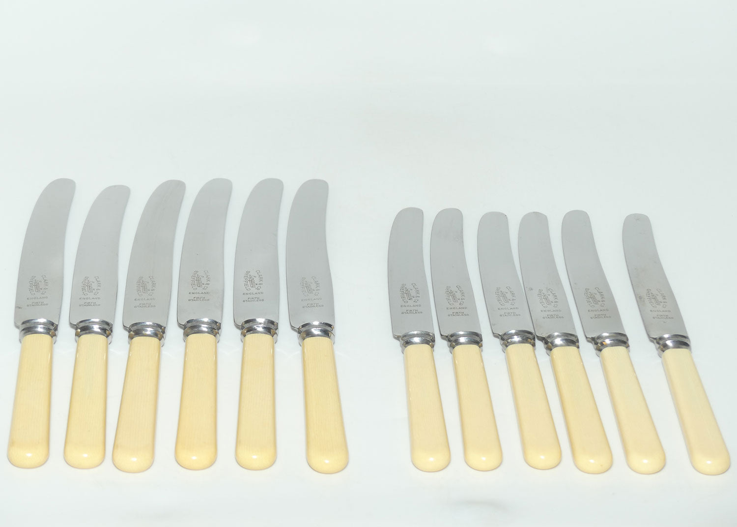Set of 12 Clark & Co Loyalty Sheffield | Faux Bone Handle Knives | 6 Dinner Knives and 6 Salad Knives