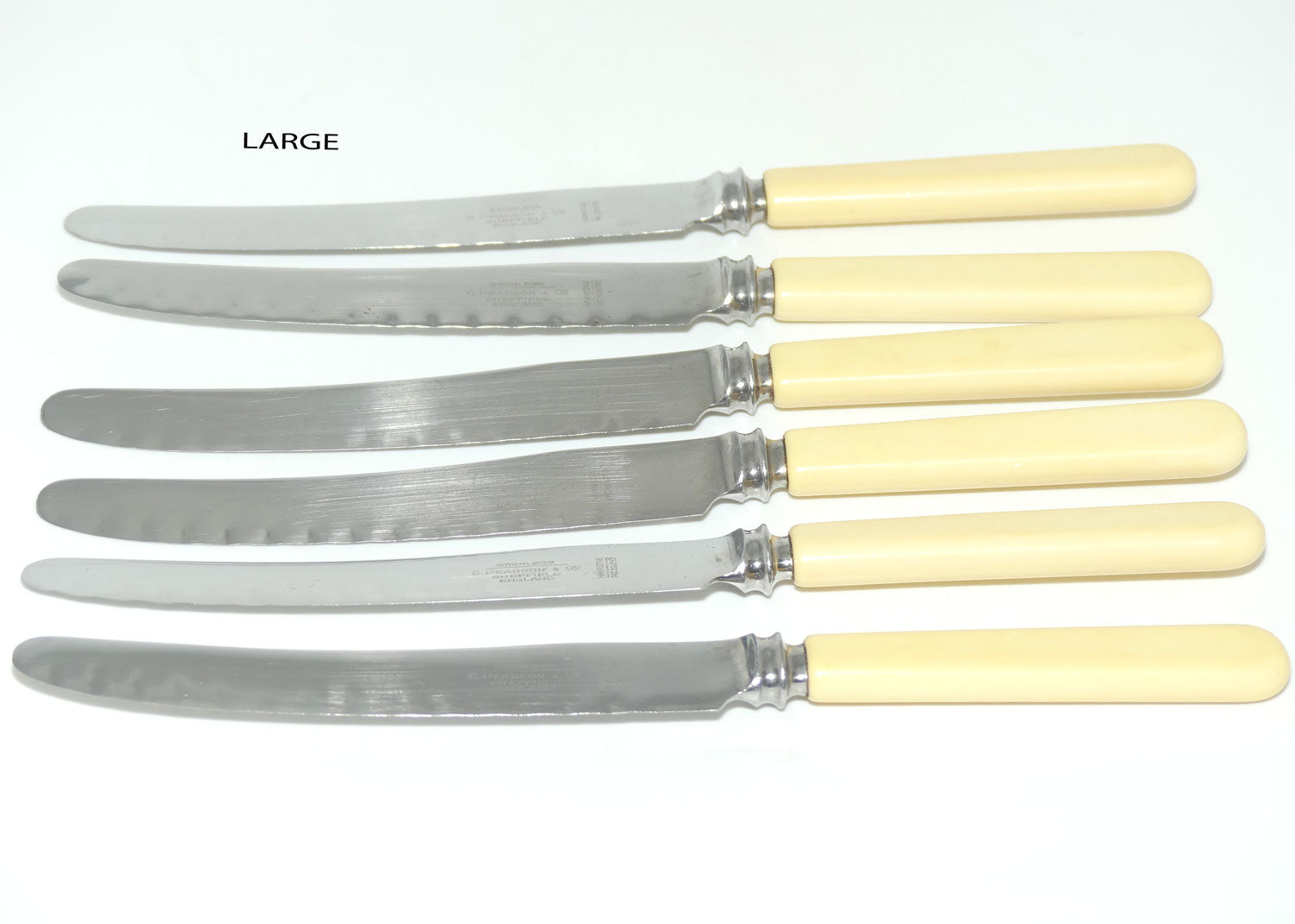 Set of 12 Pearson & Co Sheffield | Faux Bone Handle Knives | 6 Dinner Knives and 6 Salad Knives | serated