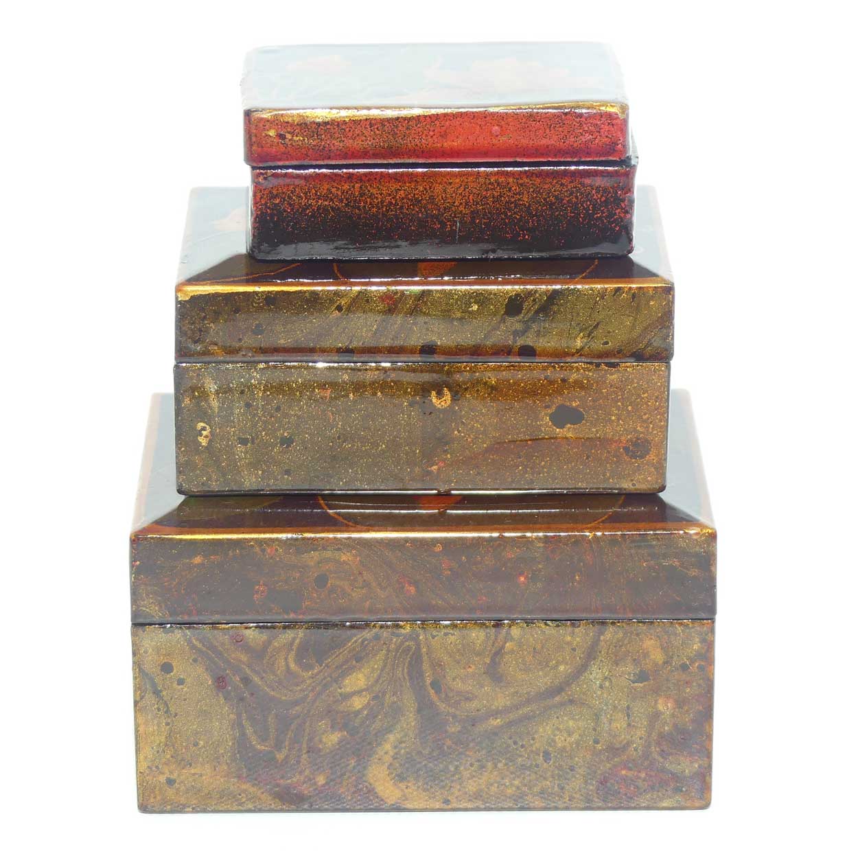 Set of 3 Graduated Lacquerware Water Lily jewel boxes
