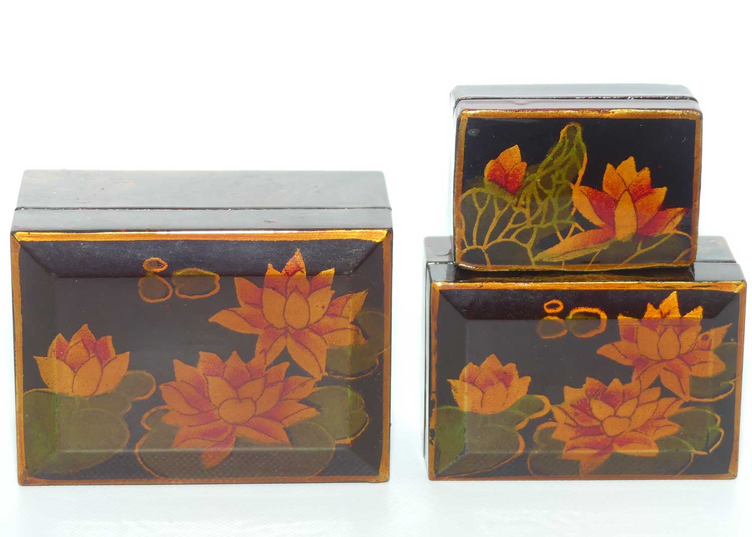 Set of 3 Graduated Lacquerware Water Lily jewel boxes