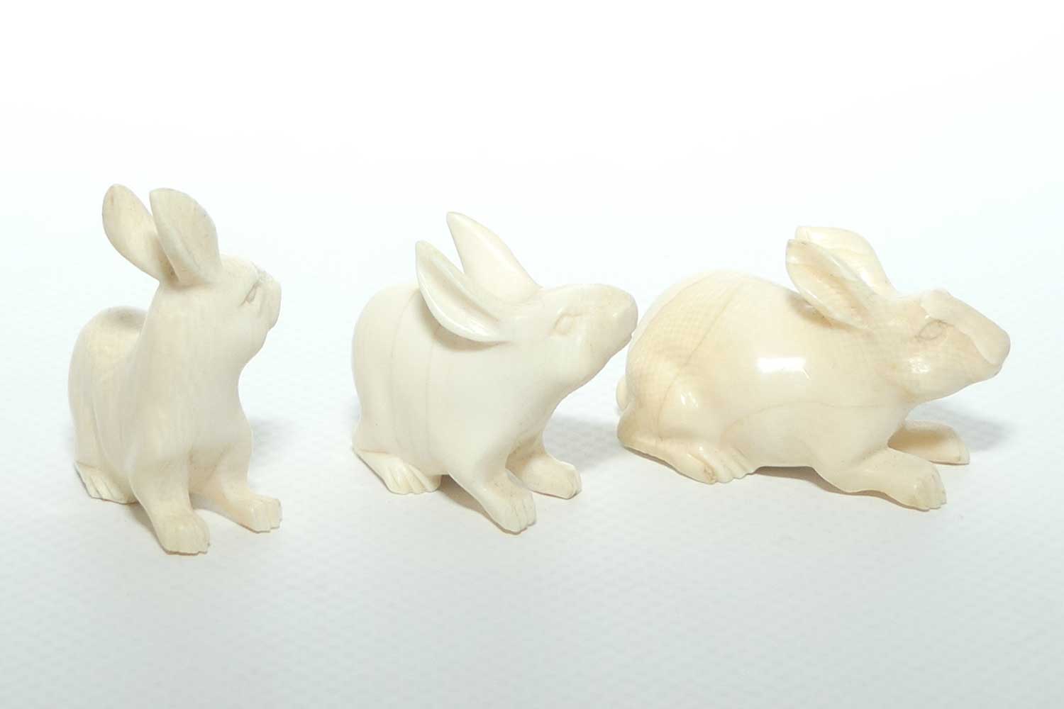 Carved Ivory collection of 3 Hares