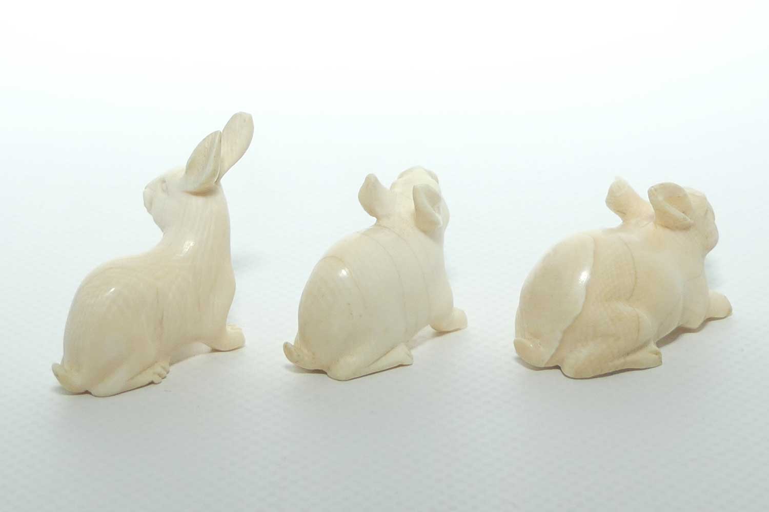 Carved Ivory collection of 3 Hares