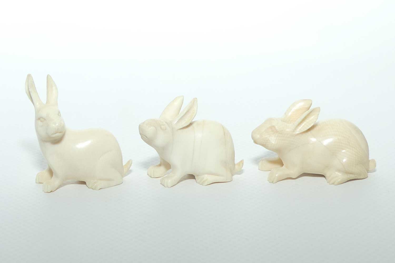 Carved Ivory collection of 3 Hares