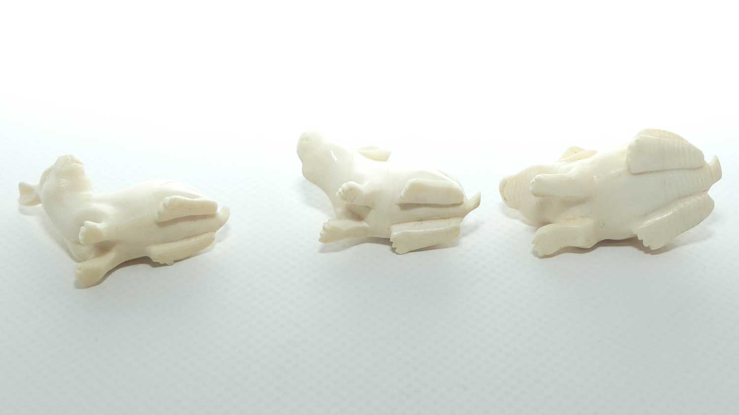 Carved Ivory collection of 3 Hares