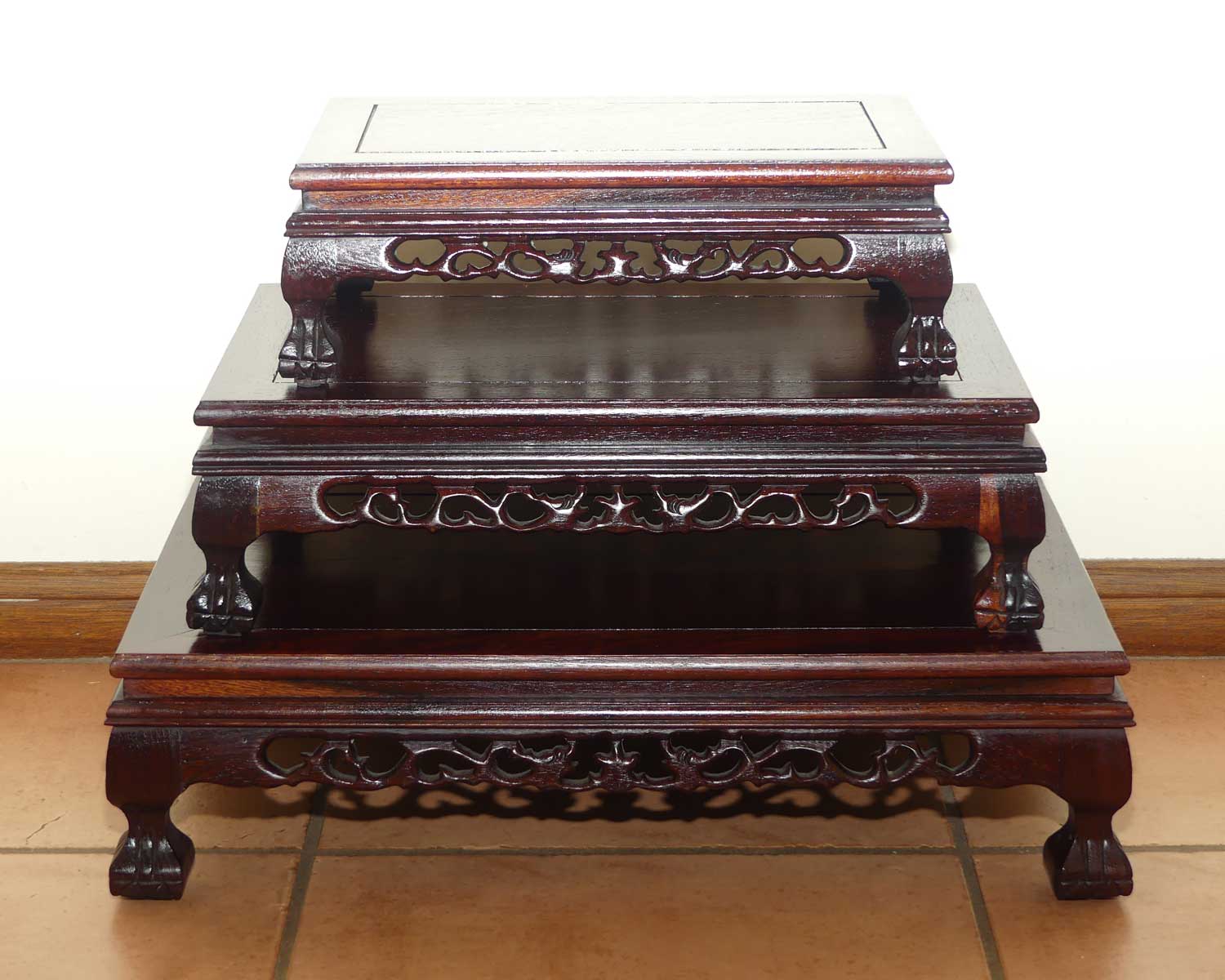 Graduated set of 3 Rosewood rectangular stands | Suit Bonsai