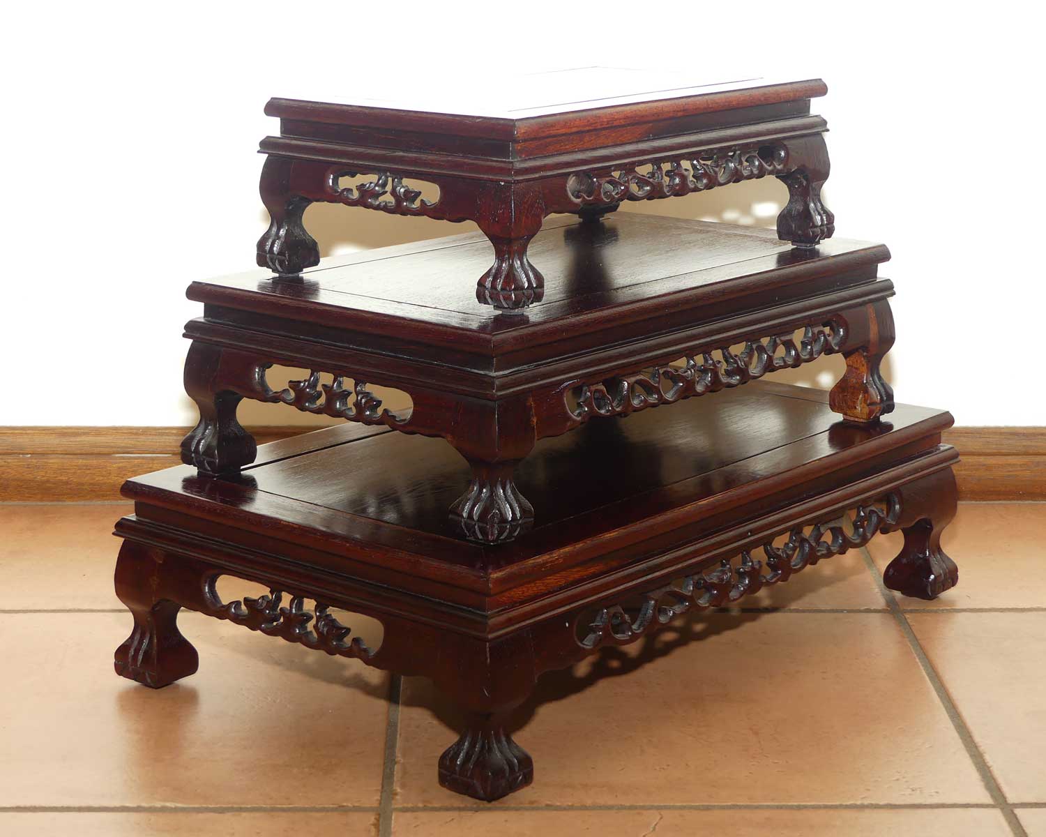 Graduated set of 3 Rosewood rectangular stands | Suit Bonsai