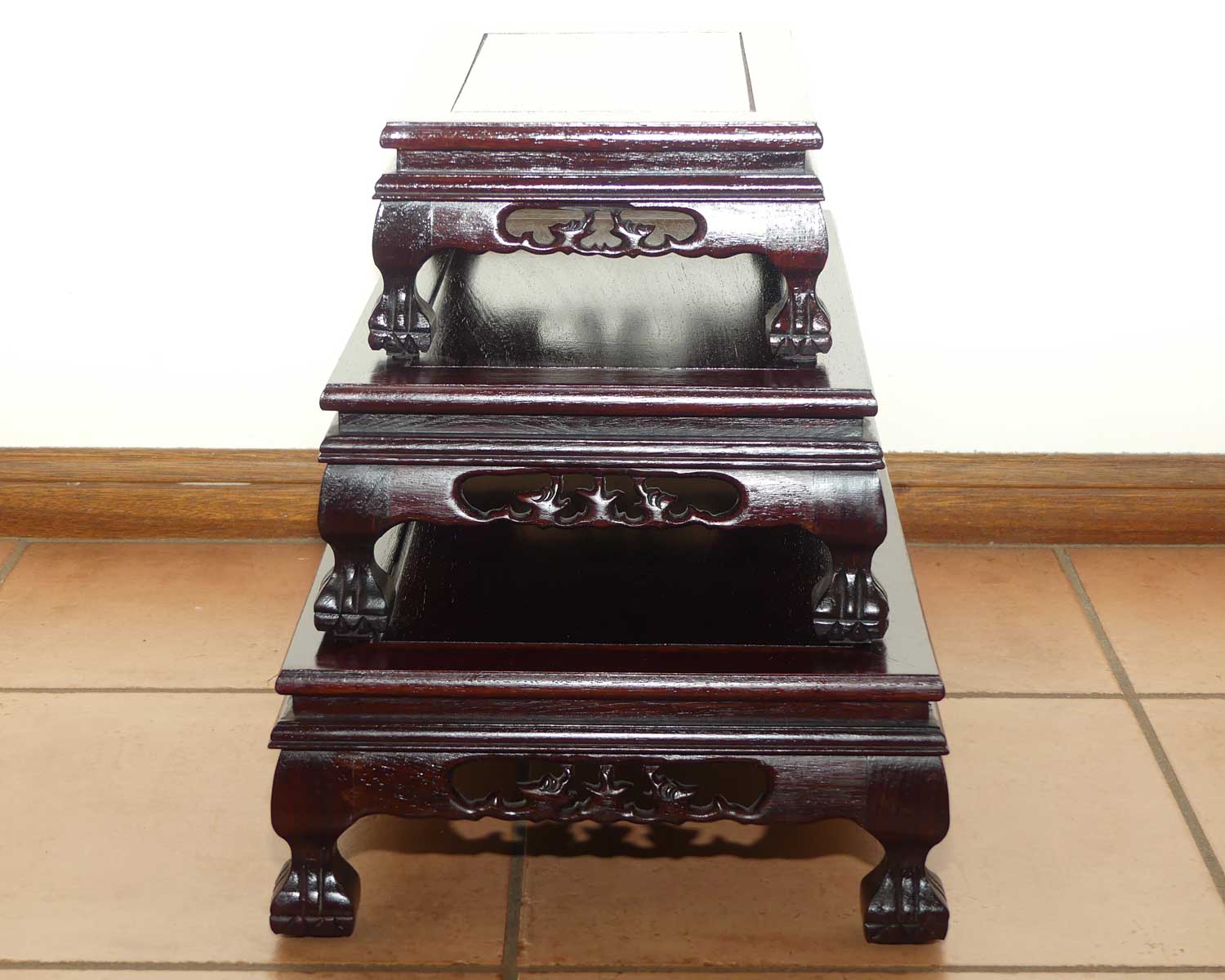 Graduated set of 3 Rosewood rectangular stands | Suit Bonsai