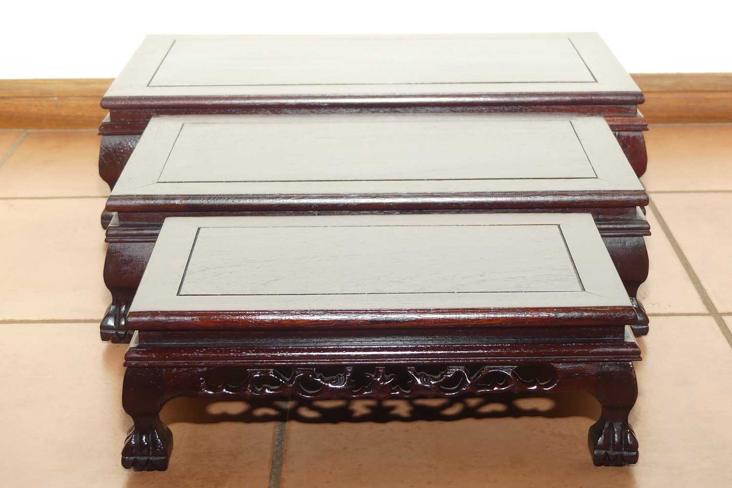 Graduated set of 3 Rosewood rectangular stands | Suit Bonsai