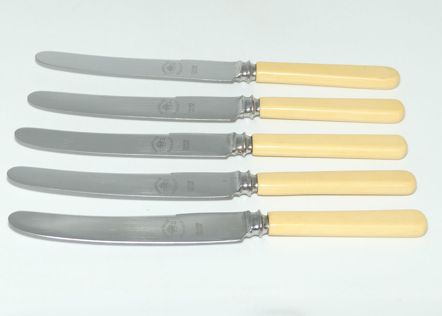 Set of 5 Viner and Hall Sheffield | Faux Bone Handle Knives | 20cm long