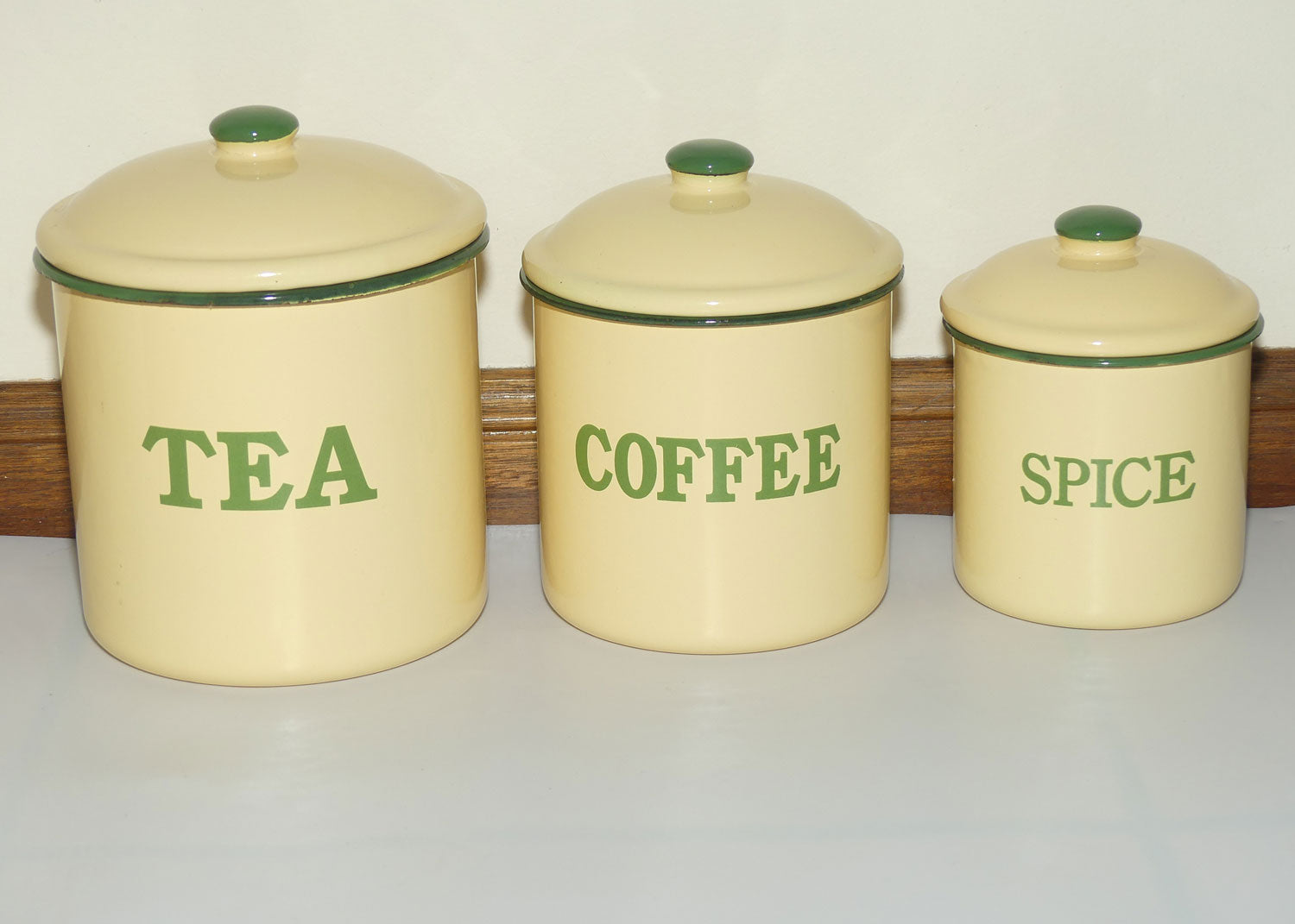 Set of 6 Vintage Enamel Kitchen Cannisters