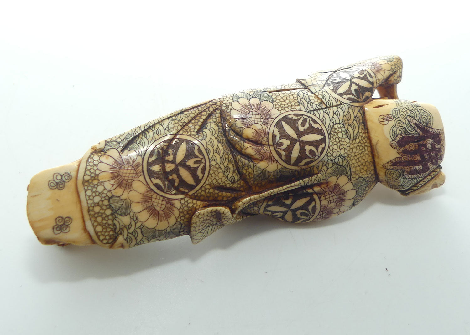 Extensively decorated Japanese Ivory Laughing Buddha | Hotei Okimono figure