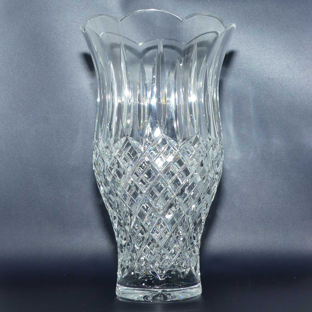 Stuart Crystal Shaftesbury pattern | tall fluted rim waisted shape vase | 25cm