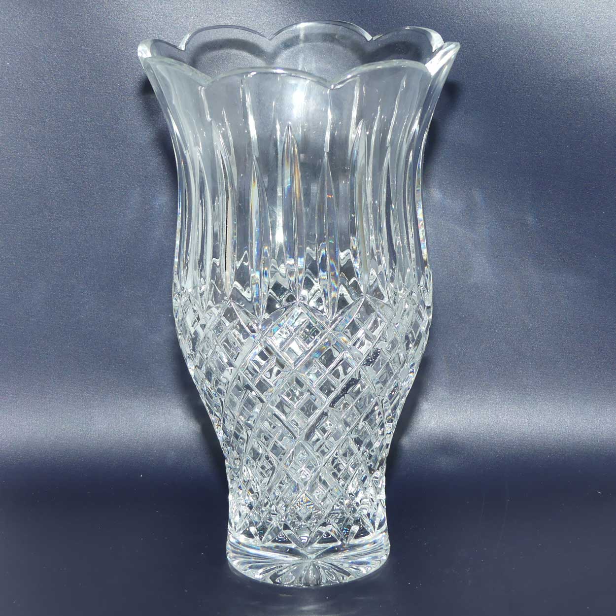 Stuart Crystal Shaftesbury pattern | tall fluted rim waisted shape vase | 25cm