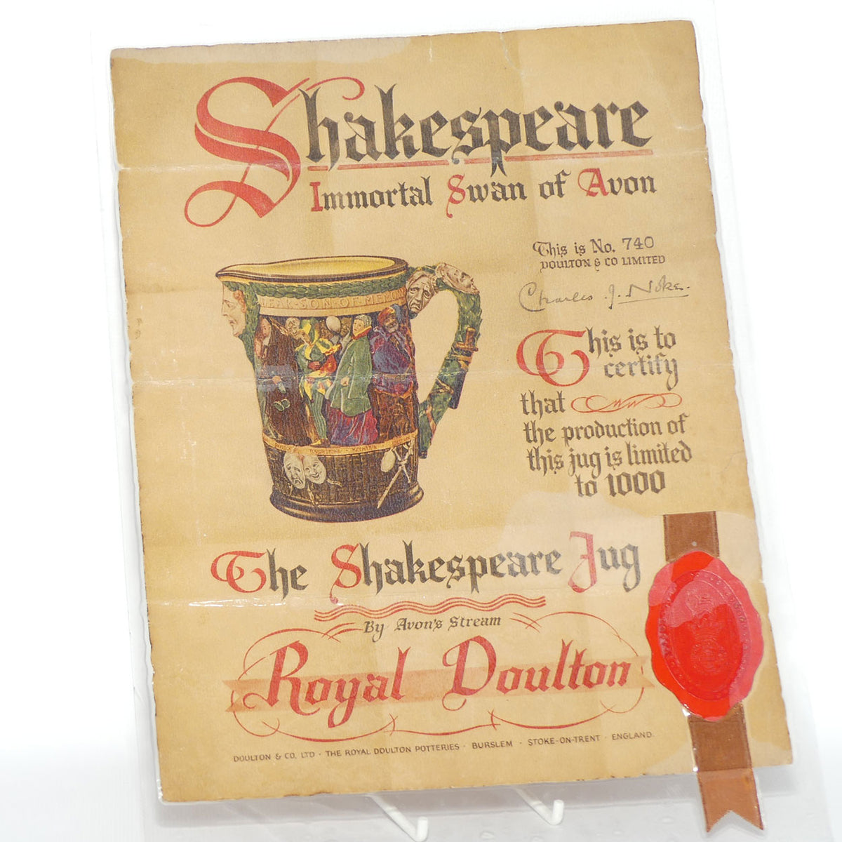 Royal Doulton William Shakespeare Loving Jug | LE 740/1000 + Cert
