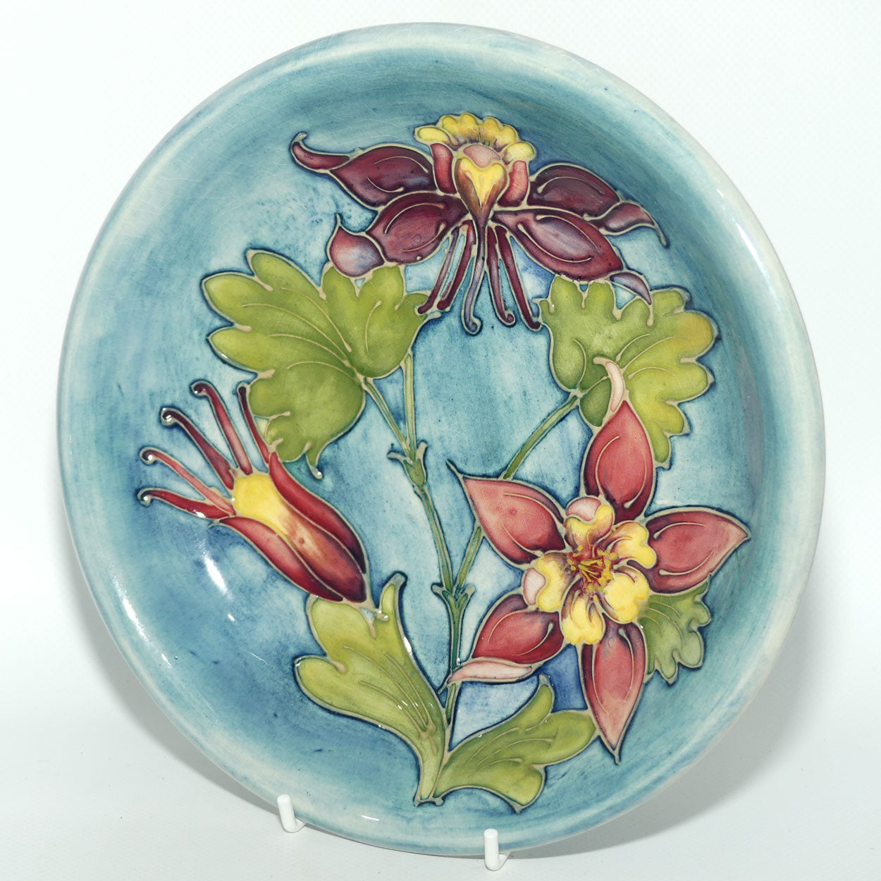 Walter Moorcroft Columbine shallow bowl | Pale Blue Grey ground | #2