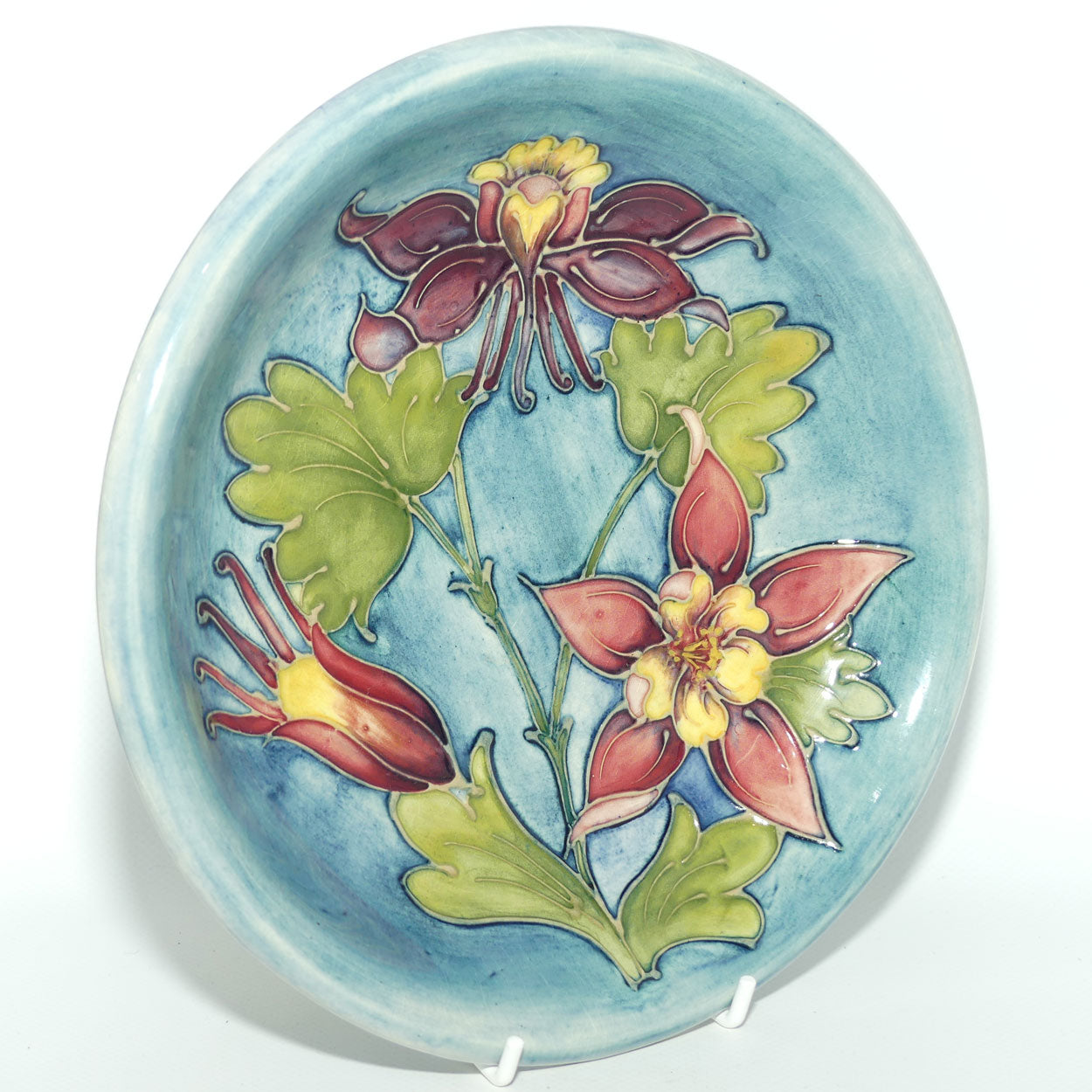Walter Moorcroft Columbine shallow bowl | Pale Blue Grey ground | #2