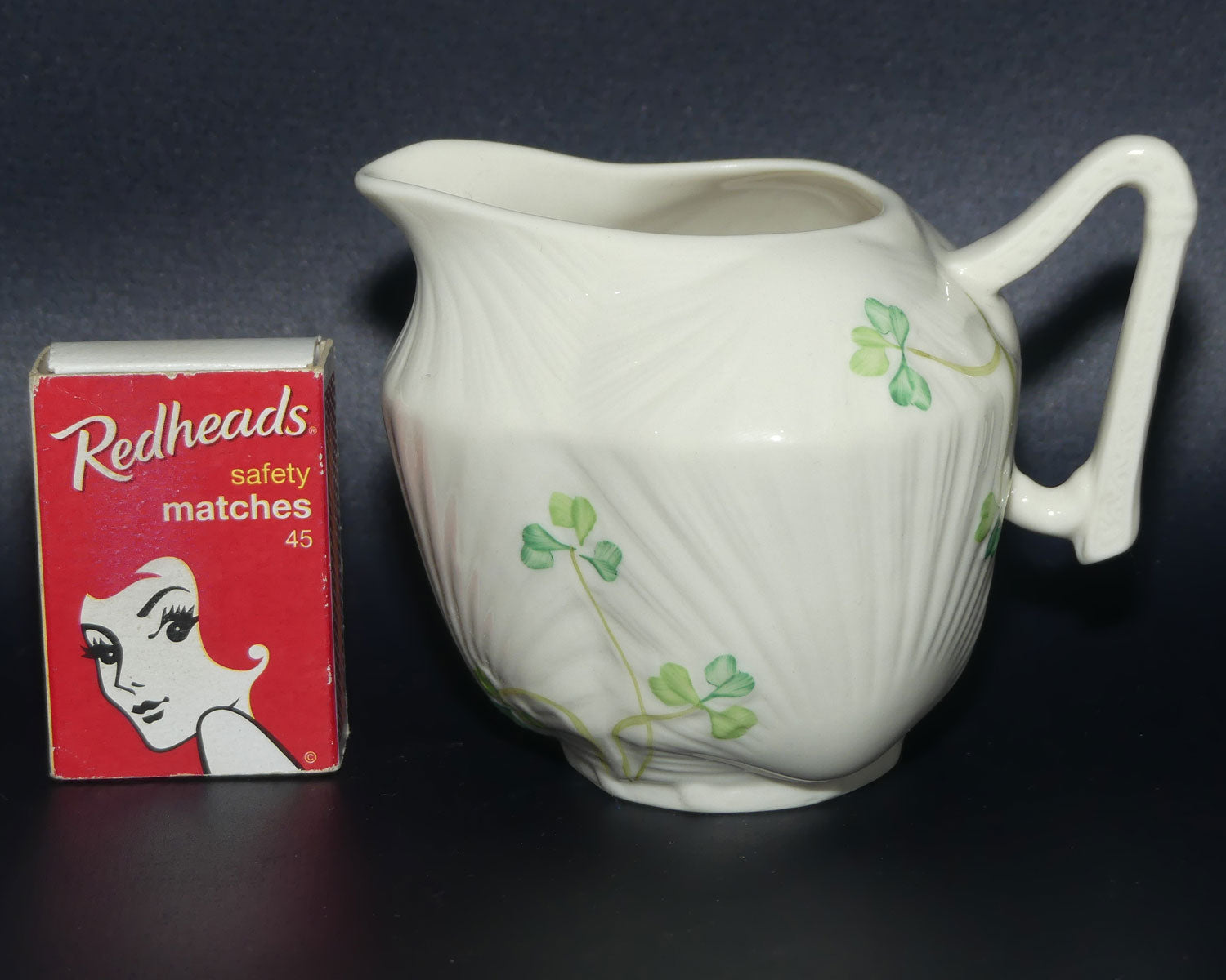 Belleek Shamrock decorated Harp handle milk jug | Brown Mark