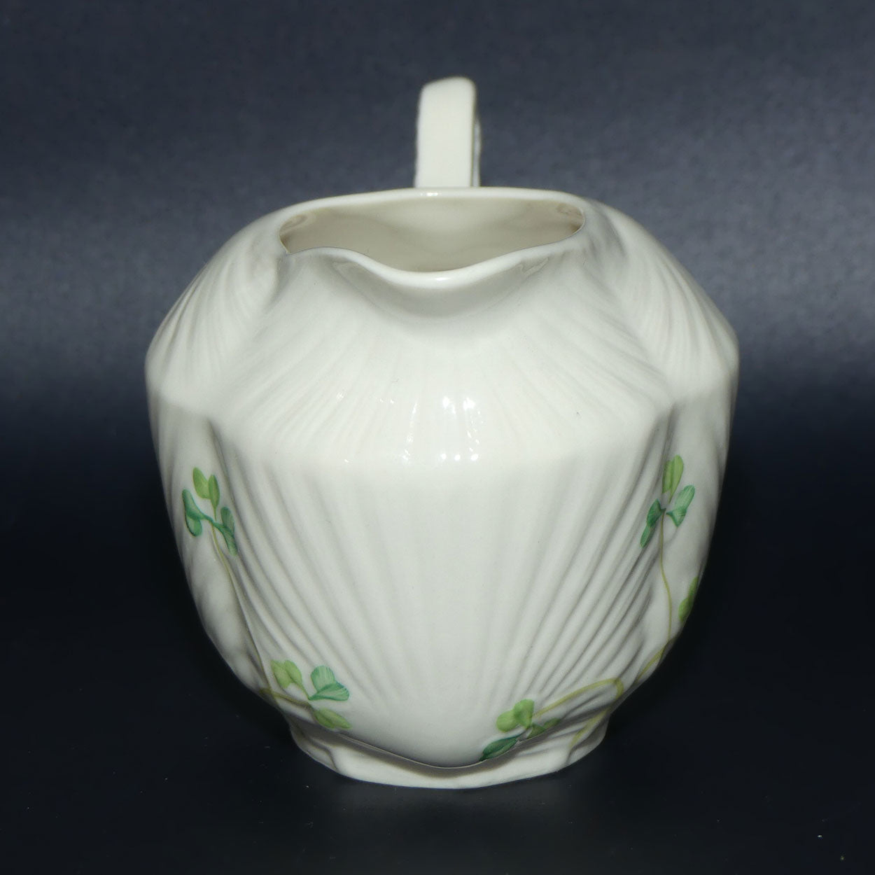 Belleek Shamrock decorated Harp handle milk jug | Brown Mark