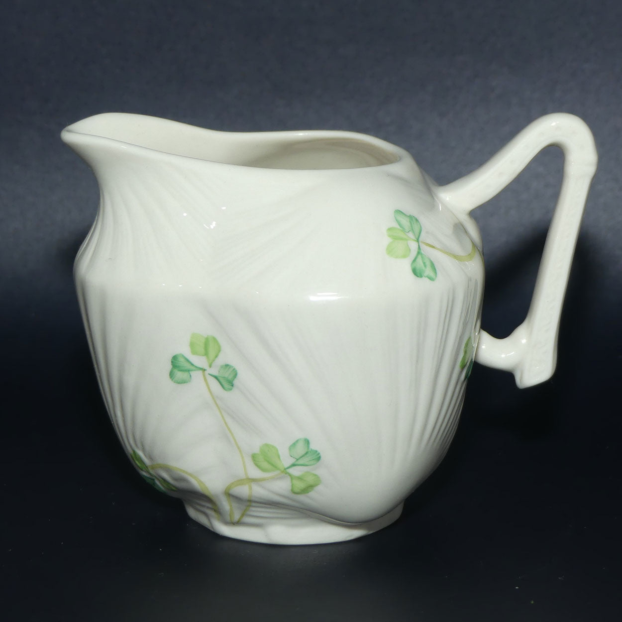 Belleek Shamrock decorated Harp handle milk jug | Brown Mark
