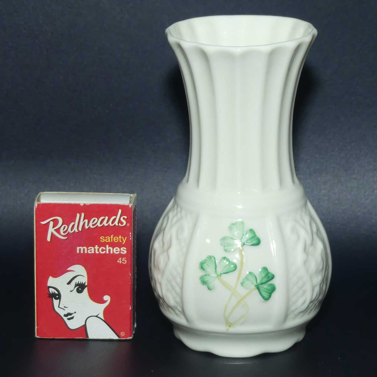 Belleek Shamrock and Celtic Scroll pattern small vase | 1st Blue Mark