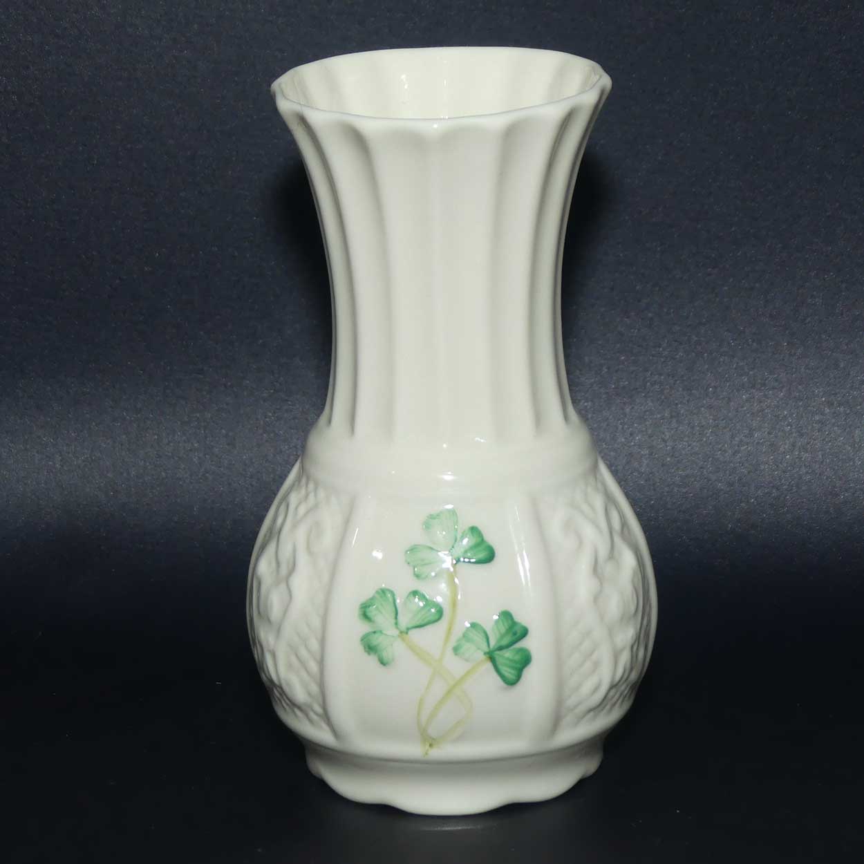 Belleek Shamrock and Celtic Scroll pattern small vase | 1st Blue Mark
