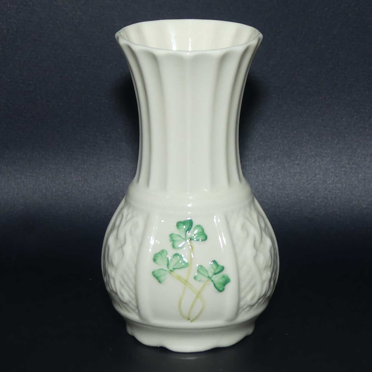 Belleek Shamrock and Celtic Scroll pattern small vase | 1st Blue Mark