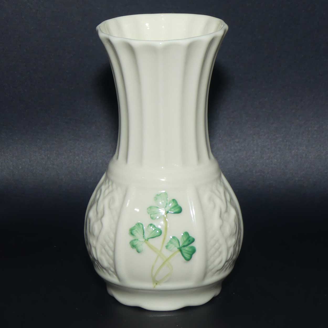 Belleek Shamrock and Celtic Scroll pattern small vase | 1st Blue Mark
