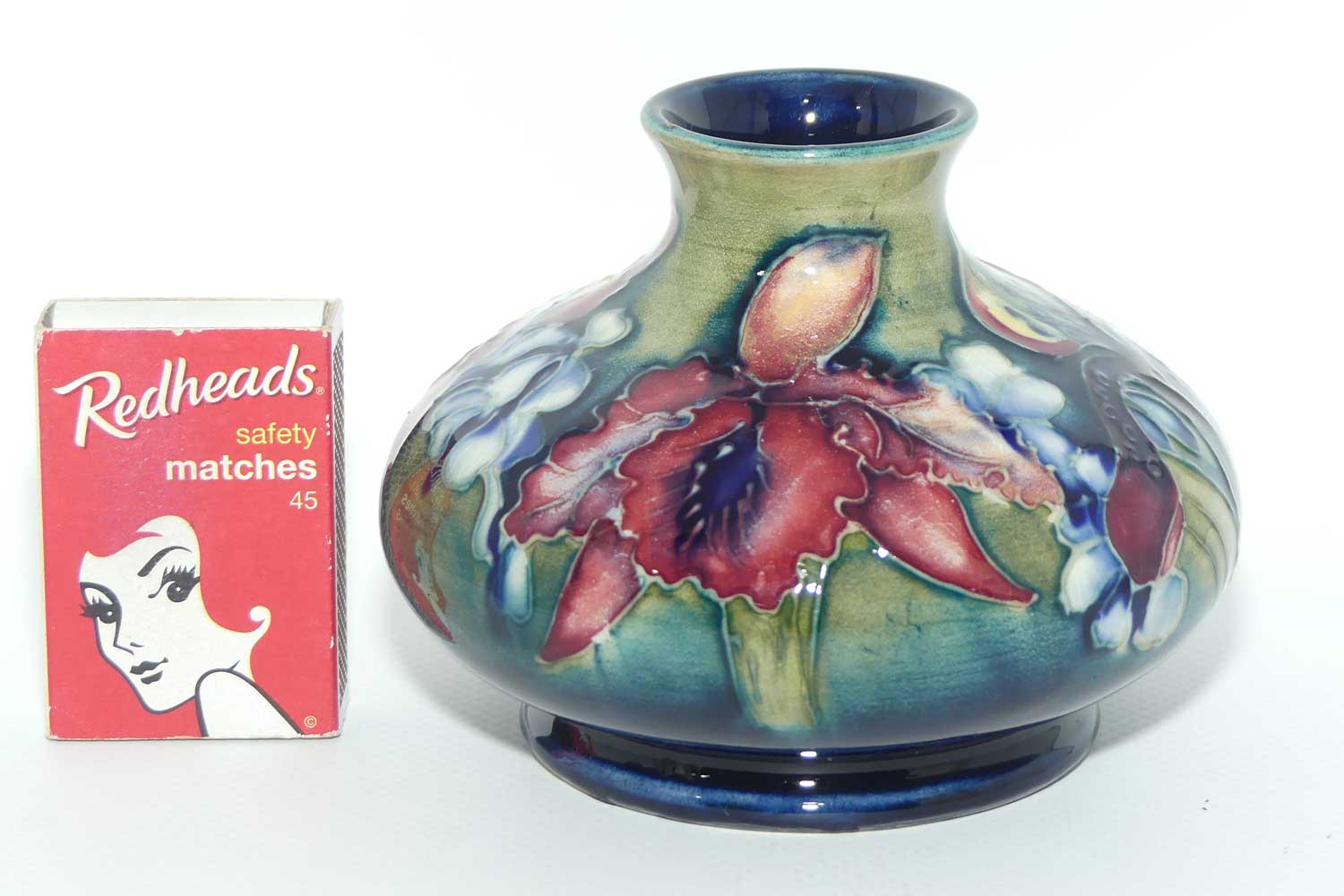 Walter Moorcroft Orchid on Light Green transition to Blue Ground vase | Shape 32/4