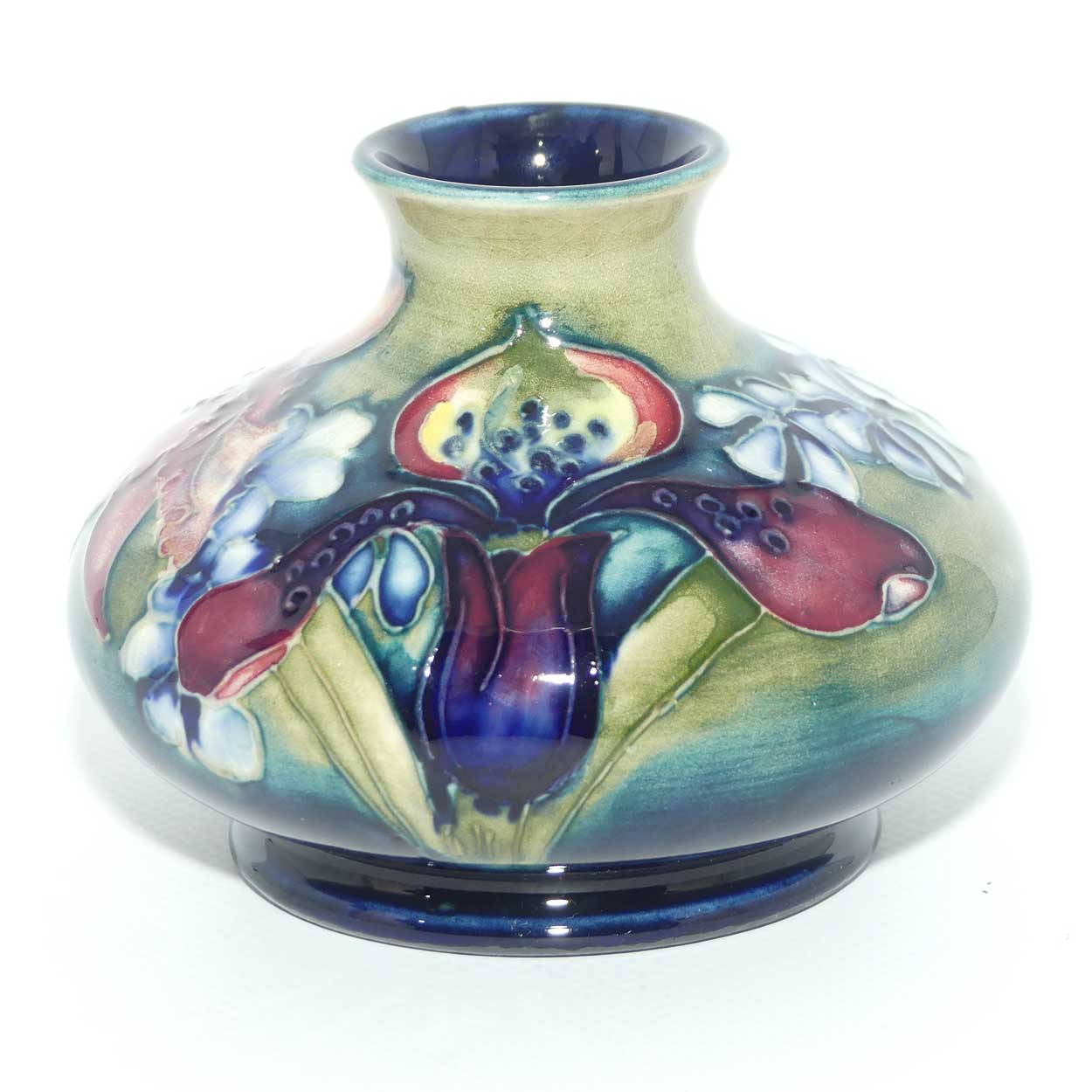 Walter Moorcroft Orchid on Light Green transition to Blue Ground vase | Shape 32/4