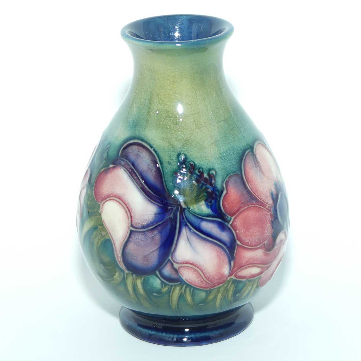 Walter Moorcroft Anemone on Green to Blue ground small vase | Shape 7/4