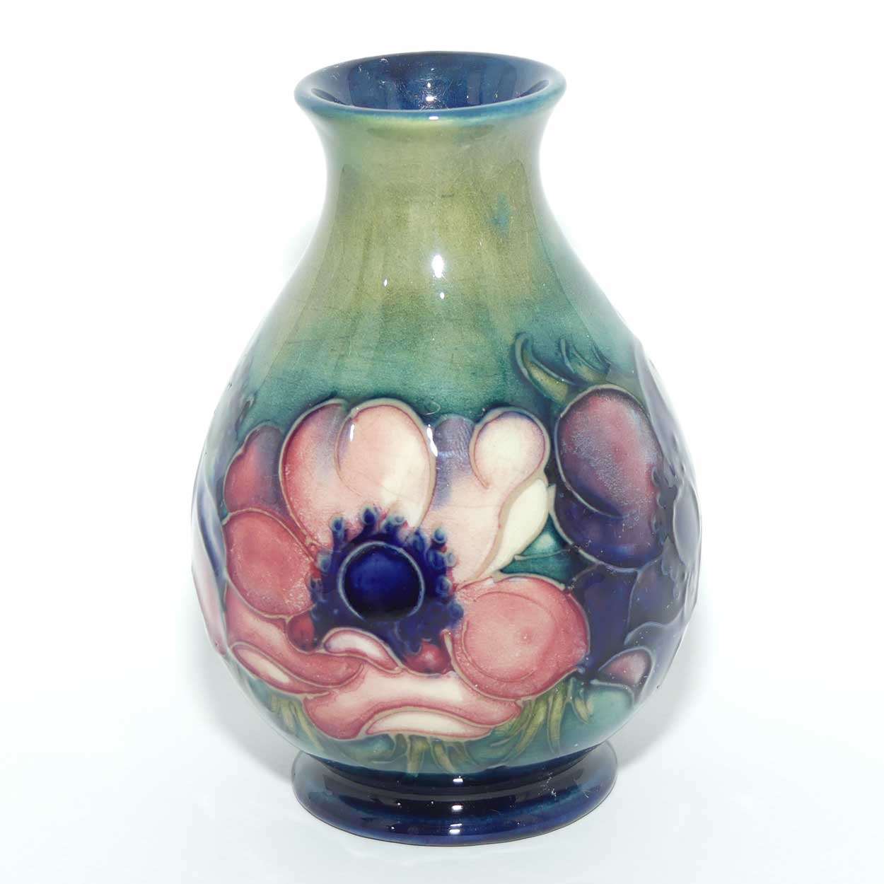 Walter Moorcroft Anemone on Green to Blue ground small vase | Shape 7/4