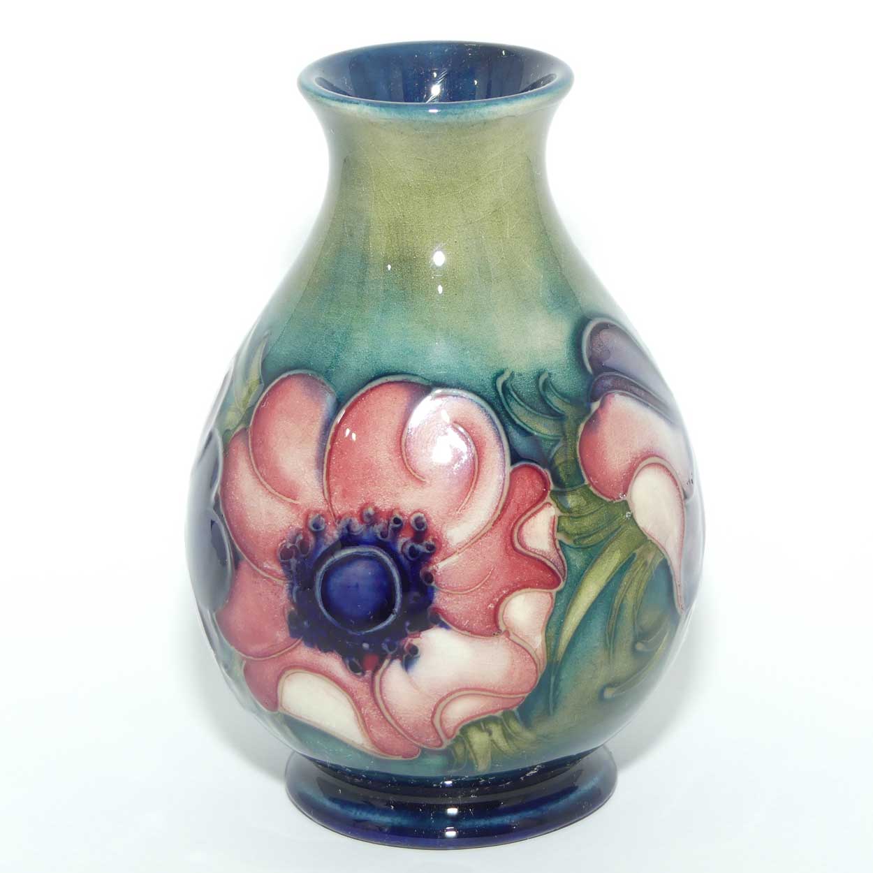 Walter Moorcroft Anemone on Green to Blue ground small vase | Shape 7/4