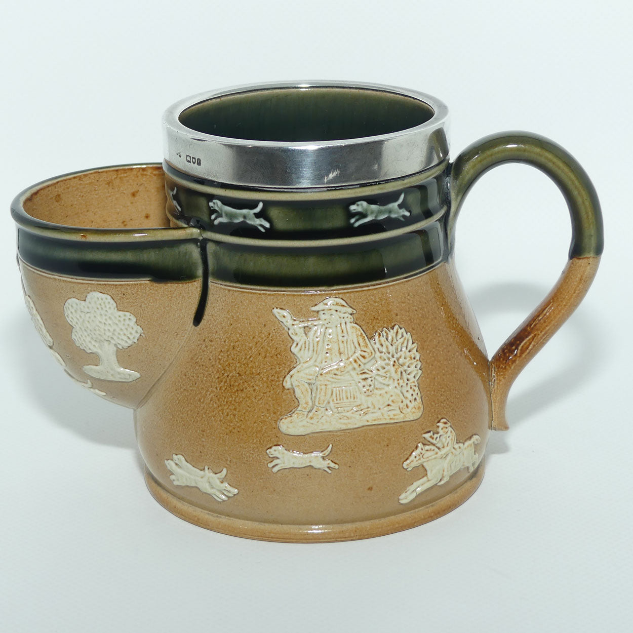 Doulton Lambeth Harvest Hunting Shaving mug with Sterling Silver rim | London 1901