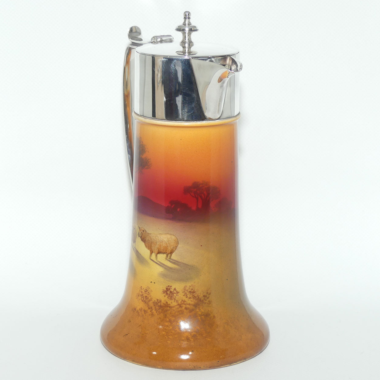 Royal Doulton hand painted Sheep claret jug with EPNS mounts