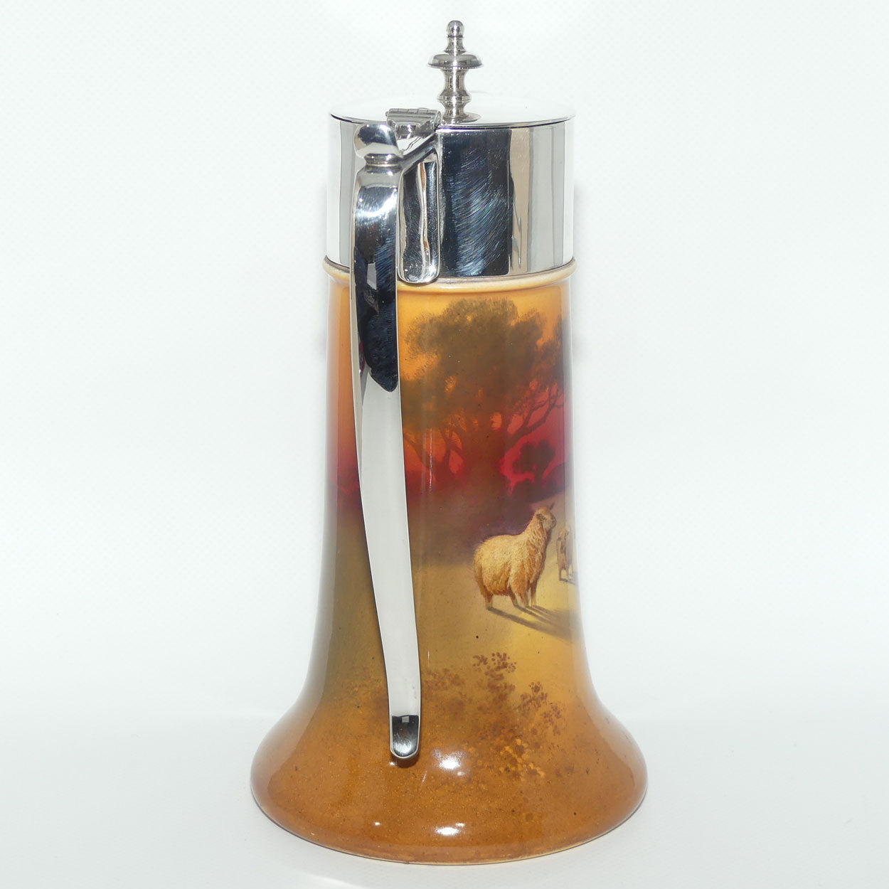 Royal Doulton hand painted Sheep claret jug with EPNS mounts