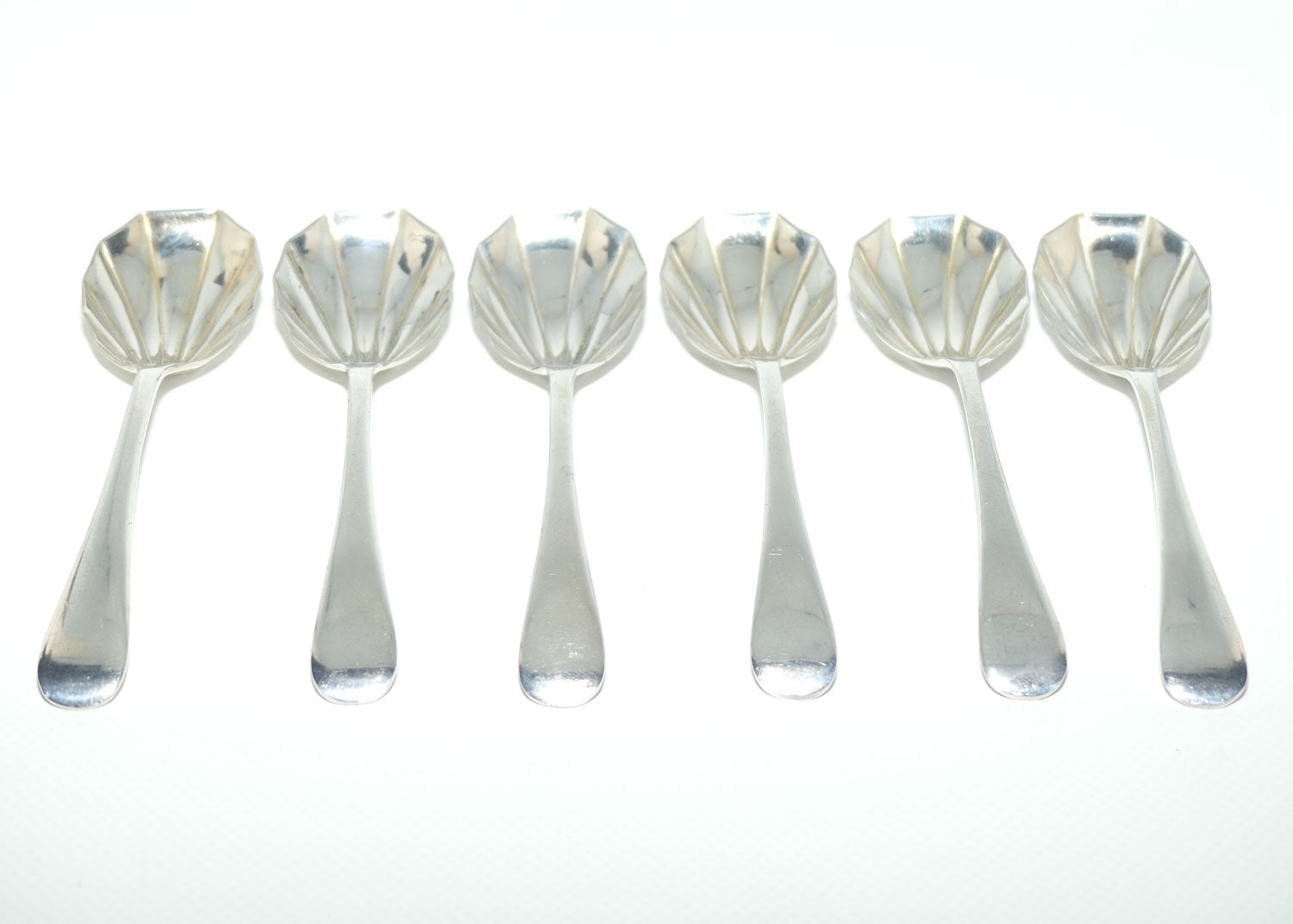 Set of 6 Sir John Bennett | Silver Plated Fan Bowl fruit spoons | 14.5cm