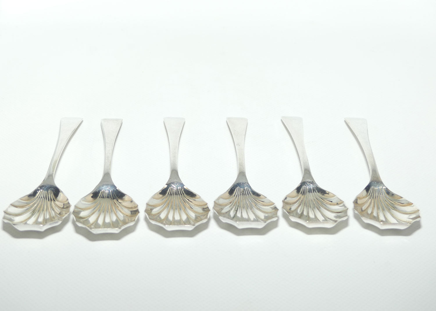 Set of 6 Sir John Bennett | Silver Plated Fan Bowl fruit spoons | 14.5cm