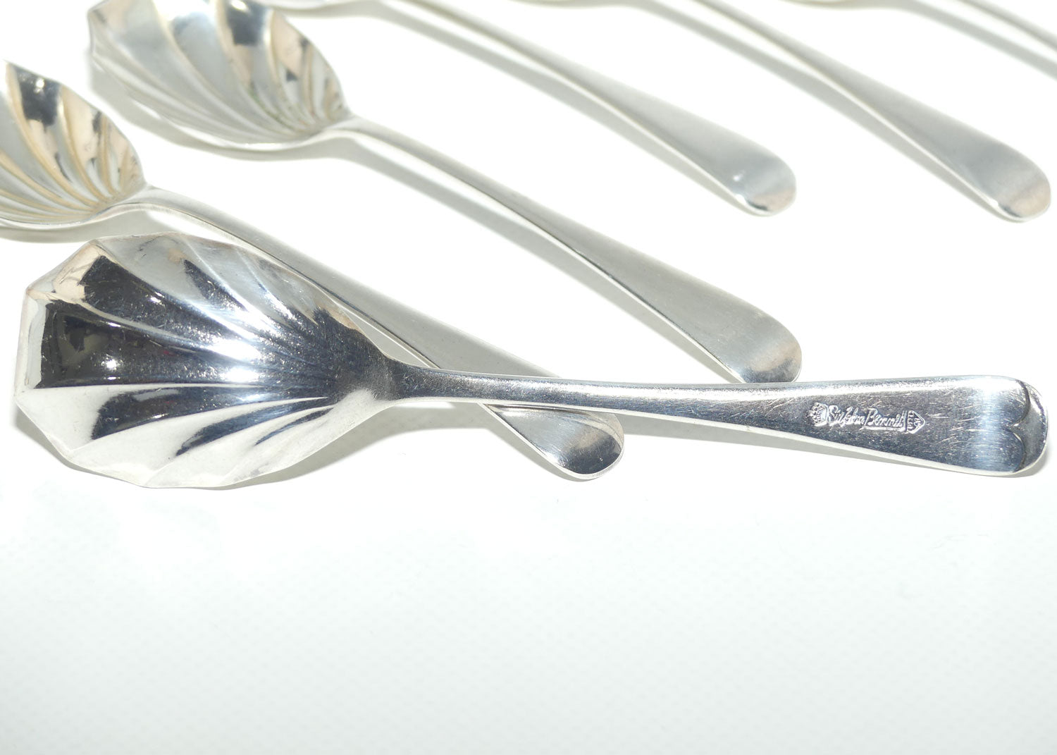Set of 6 Sir John Bennett | Silver Plated Fan Bowl fruit spoons | 14.5cm