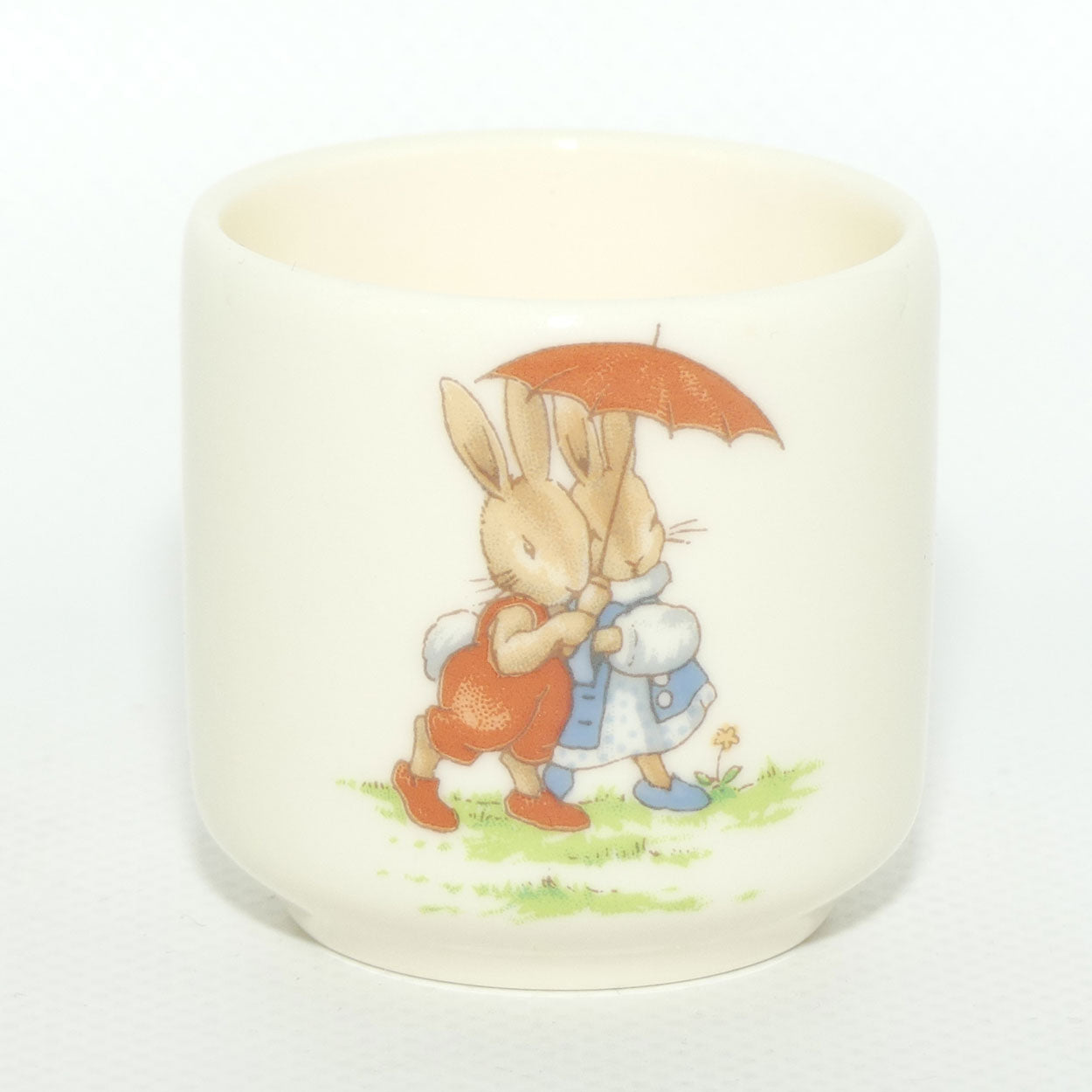 Royal Doulton Bunnykins egg cup | boxed | Sheltering under Umbrella | Drummer